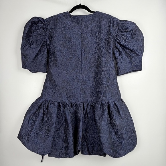 Moon River Women's Navy Blue Puff Sleeve Bubble Hem Mini Dress XS Romantic Chic - Picture 9 of 9